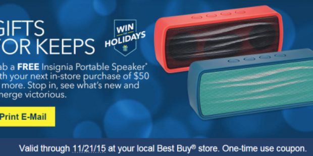 Best Buy Rewards Members: Possible FREE Portable Speaker w/ $50 In-Store Purchase (Check Inbox)