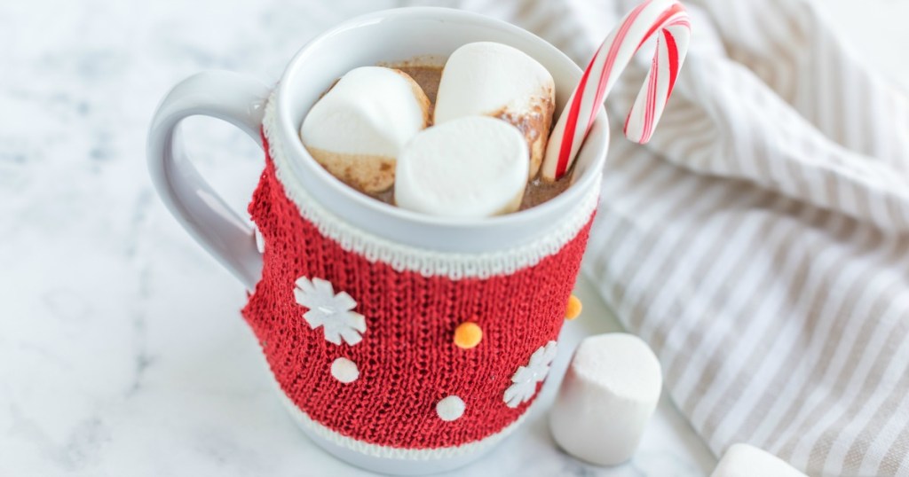cup of crock pot hot chocolate in a mug with marshmallows