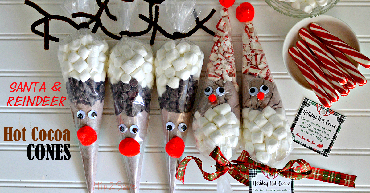 Santa and Reindeer Hot Cocoa Cones by Hip2Save