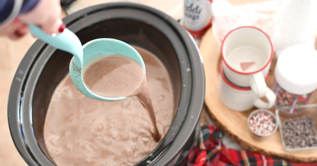 ladle with crock pot hot chocolate