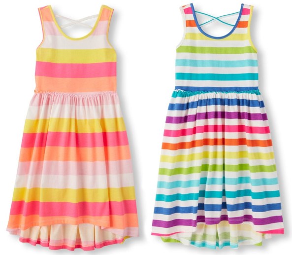 Girls Sleeveless Striped Cross-Back Hi-Low Dress