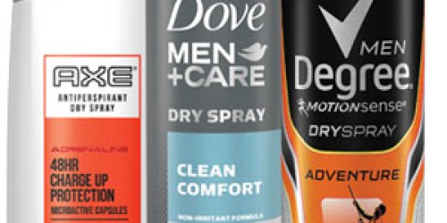FREE Full-Size Axe, Dove or Degree Dry Spray Antiperspirant for Men Product