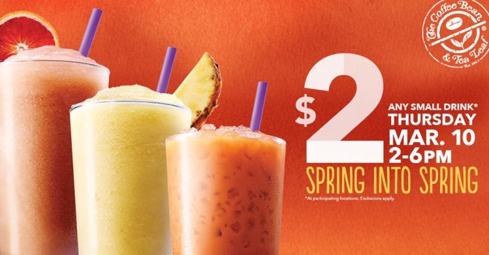 The Coffee Bean & Tea Leaf $2 drink offer