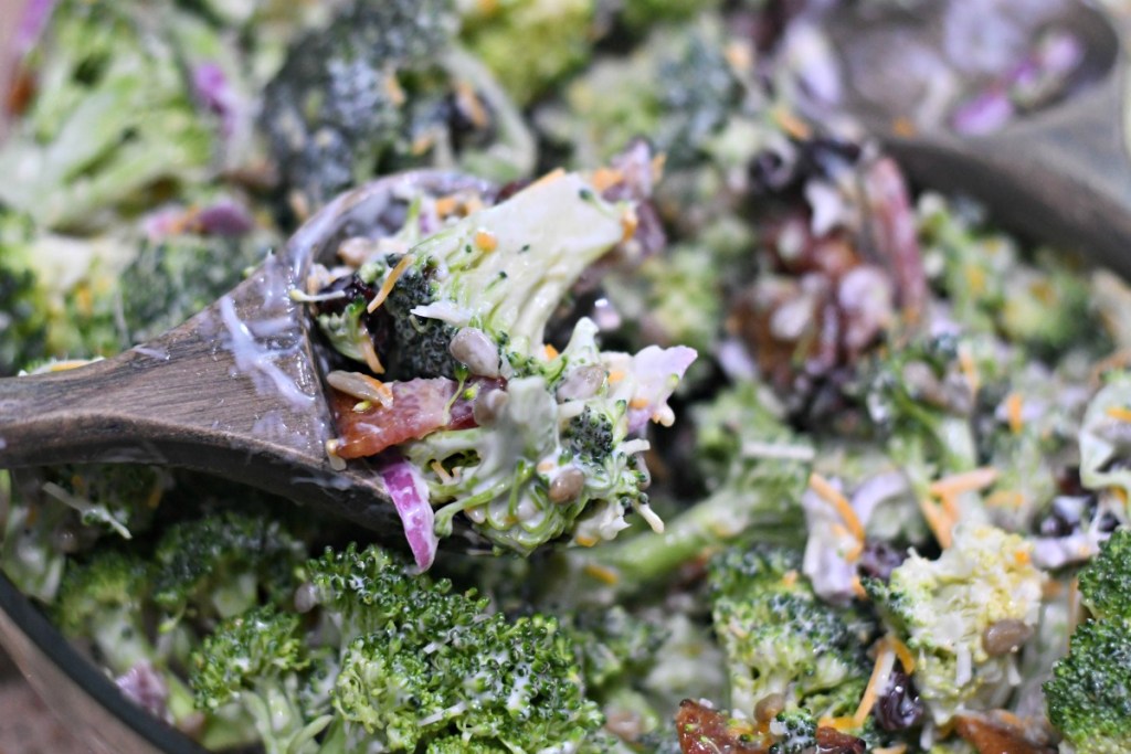 scoop of bacon broccoli salad