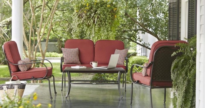 Fall River 4-Piece Patio Seating Set with Dragonfruit Cushions