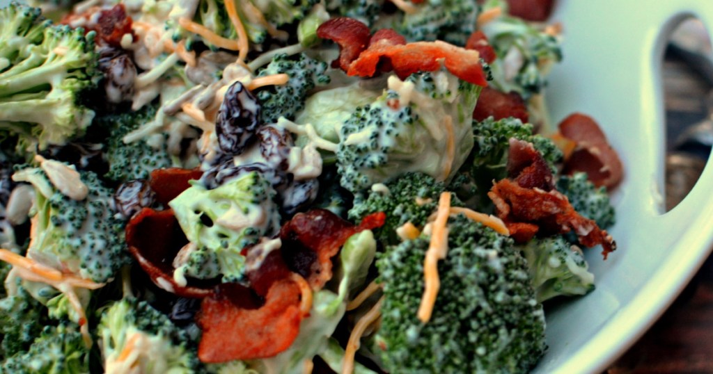 Broccoli salad in a serving dish