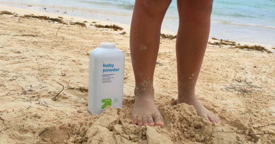 baby powder at beach