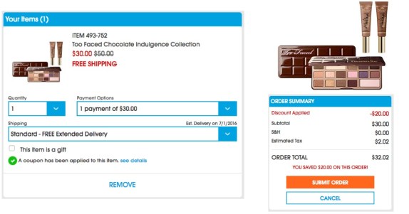 Too Faced Chocolate Checkout