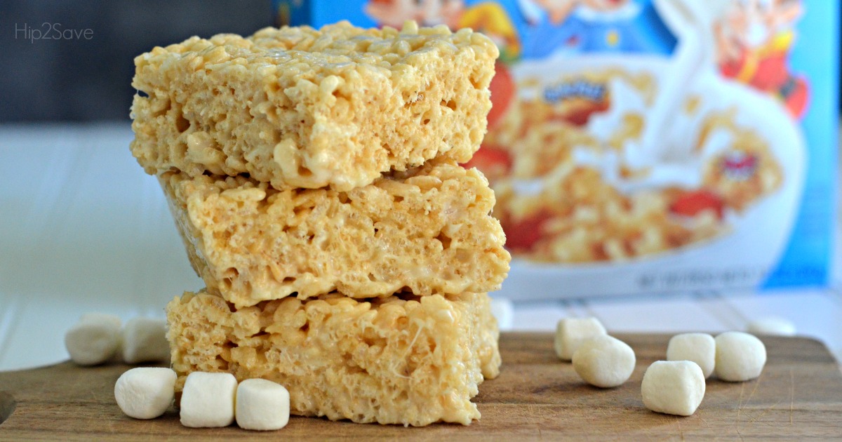 Best Ever Rice Krispies Treats stacked on a cutting board