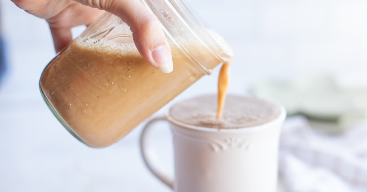 pouring creamer from mason jar