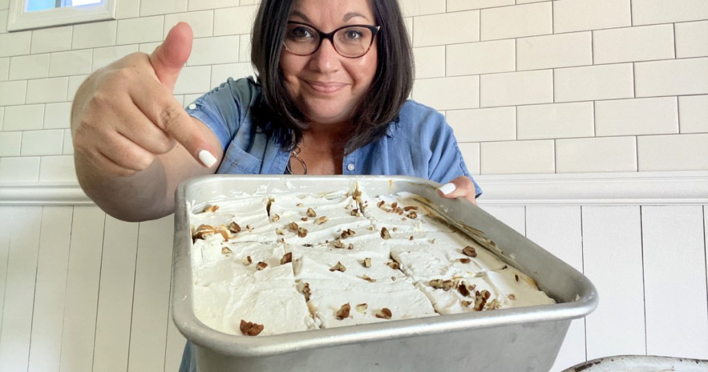 pointing to pumpkin dessert