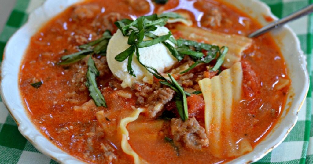 white bowl with lasagna soup