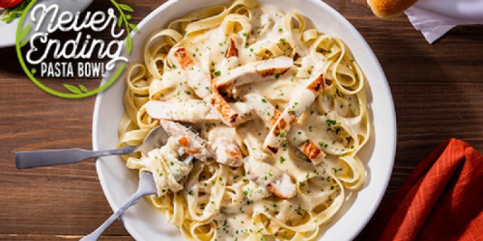 Olive Garden: Never Ending Pasta Bowl ONLY $9.99 – Unlimited Pasta, Breadsticks & Soup/Salad