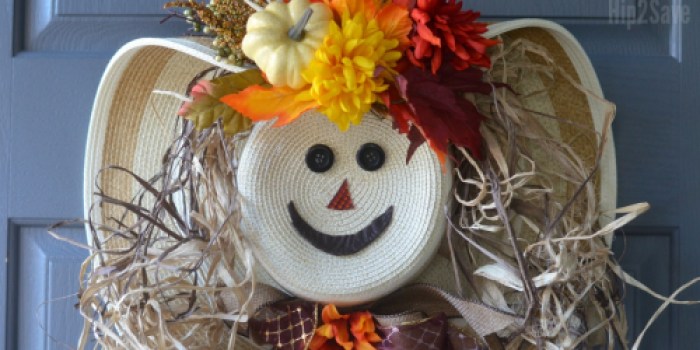 DIY Scarecrow Wreath from a Straw Hat