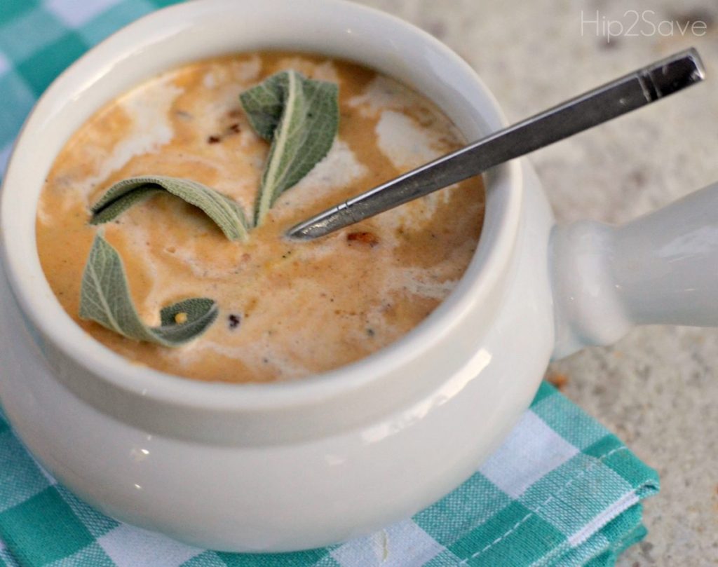 fall soup recipe butternut squash soup in white bowl