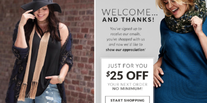 Lane Bryant: Possible $25 Off ANY $25 Online Purchase Coupon (Check Inbox)