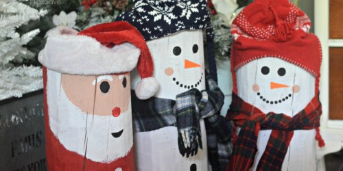 DIY Painted Santa and Snowman Logs