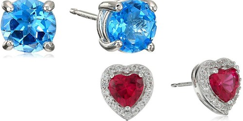 Amazon: *HOT* Blue Topaz Round Stud Earrings AND Ruby Heart Stud Earrings ONLY $3.18 for Both