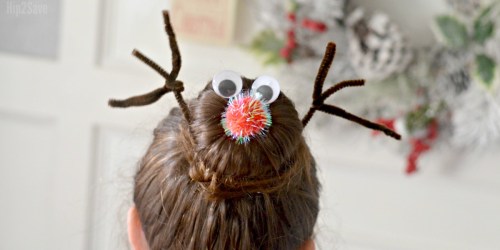 Rudolph Hair Bun (Easy Last-Minute Christmas Hairstyle)