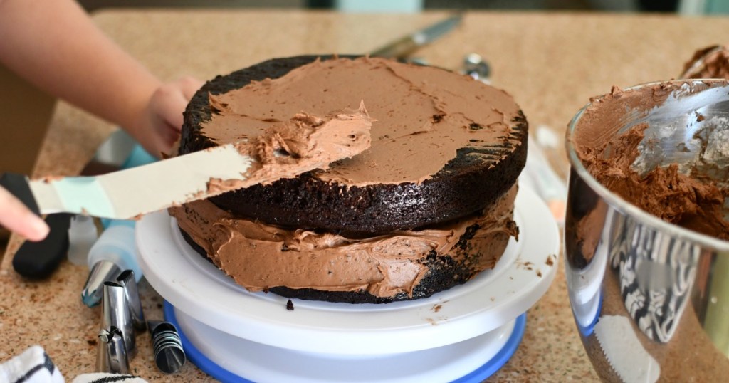 frosting a double layer chocolate cake