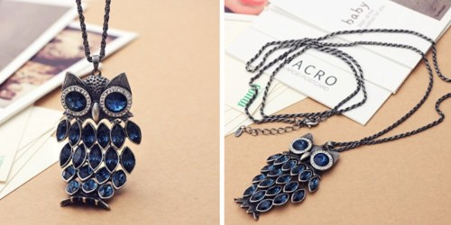 Amazon: Vintage Owl Pendant Necklace w/ Blue Crystals Only $22.10 (Regularly $50)