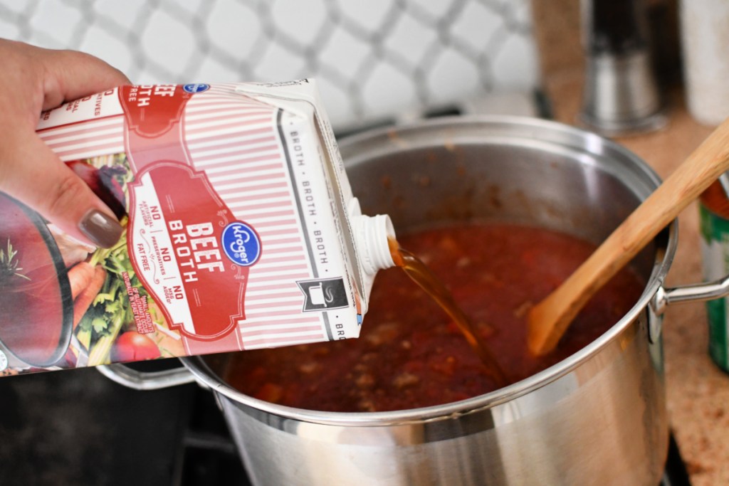 adding beef broth to goulash