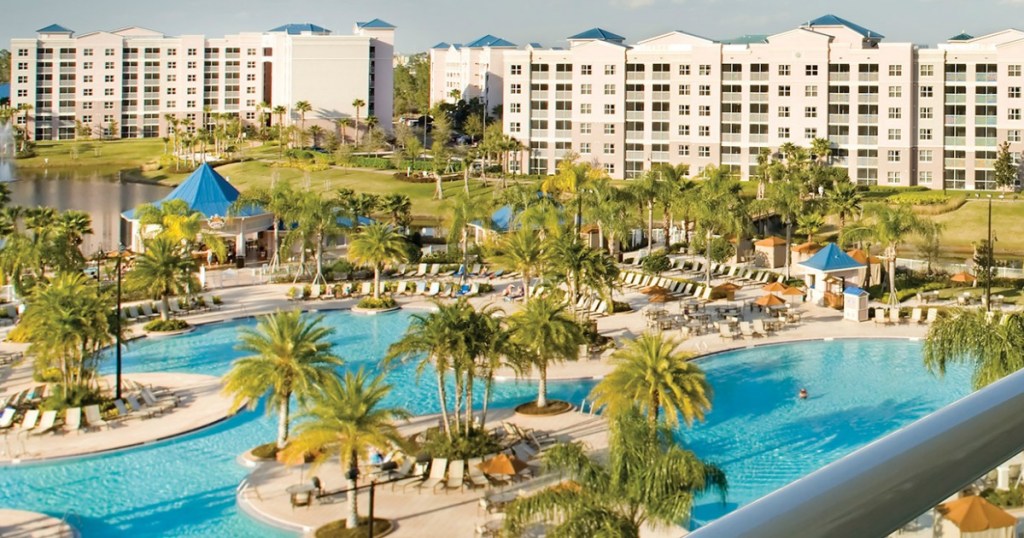 view of hotel front and beach