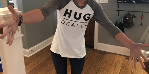 Fun “Hug Dealer” Raglan Tee AND Earrings UNDER $17 Shipped