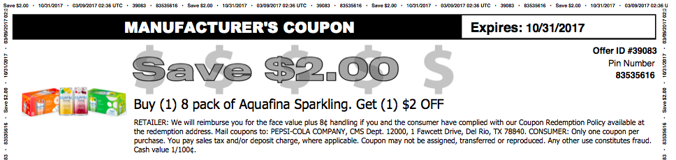 Aquafina Sparkling Coupon