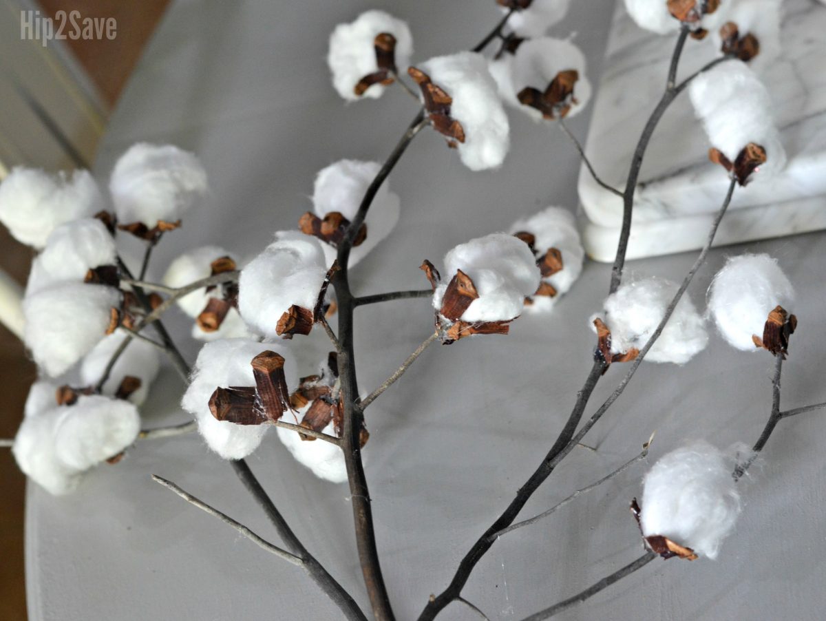 diy cotton stem decor closeup of finished stems