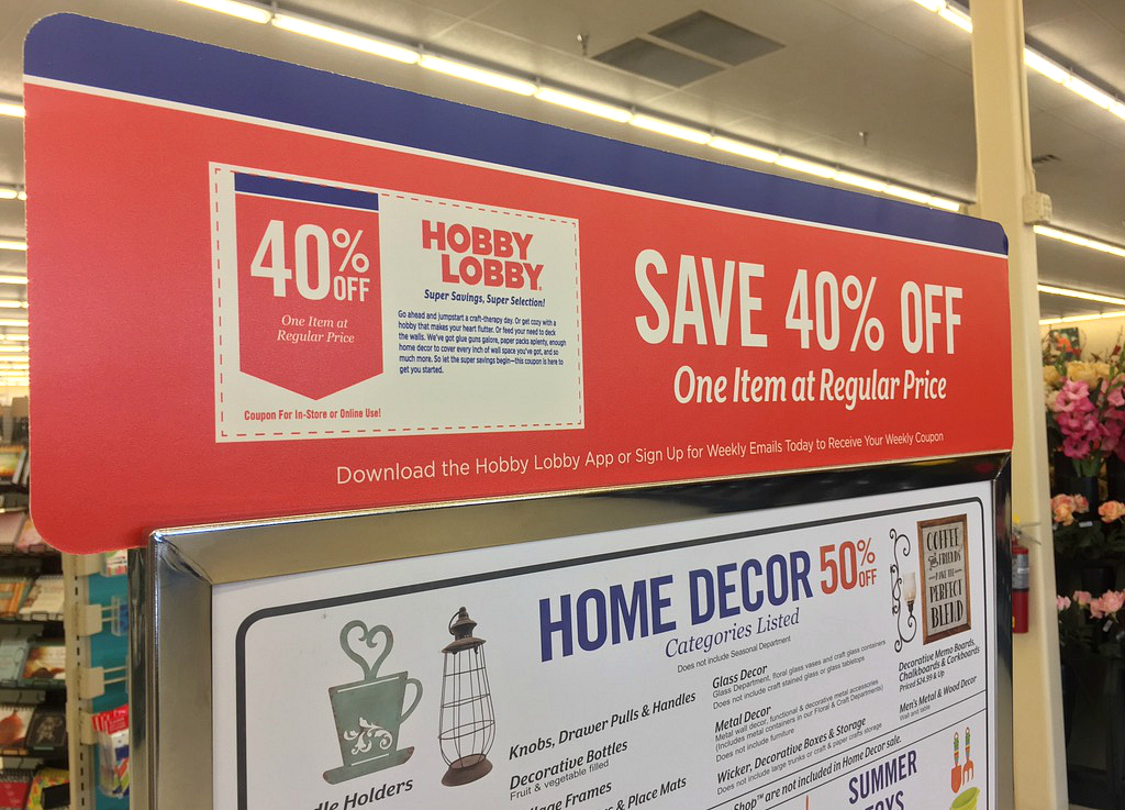 Hobby Lobby coupon signage