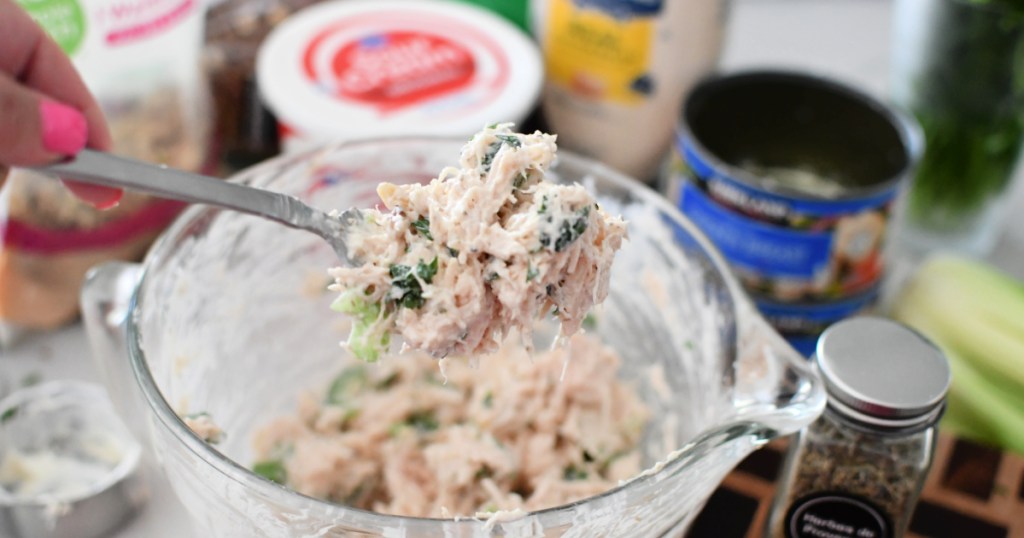 fork with walnut chicken salad