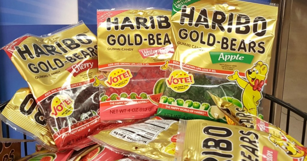 three bags of gummies on shelf 