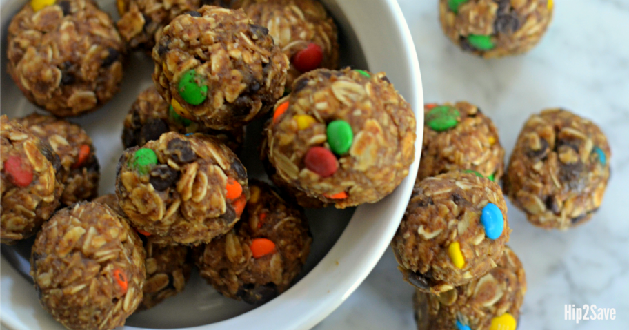 close up of monster cookie energy bites
