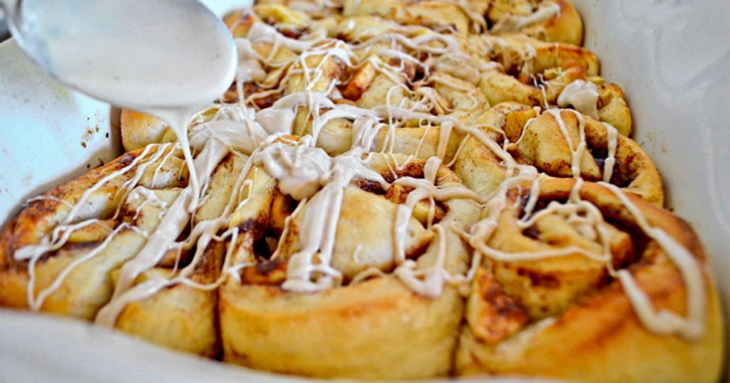 caramel apple cinnamon rolls in a dish