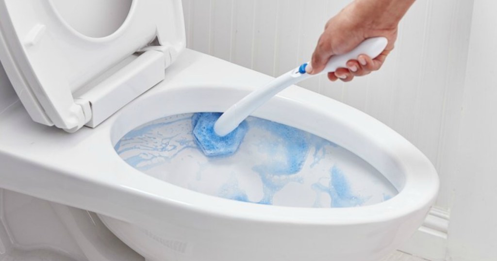 person cleaning their toilet