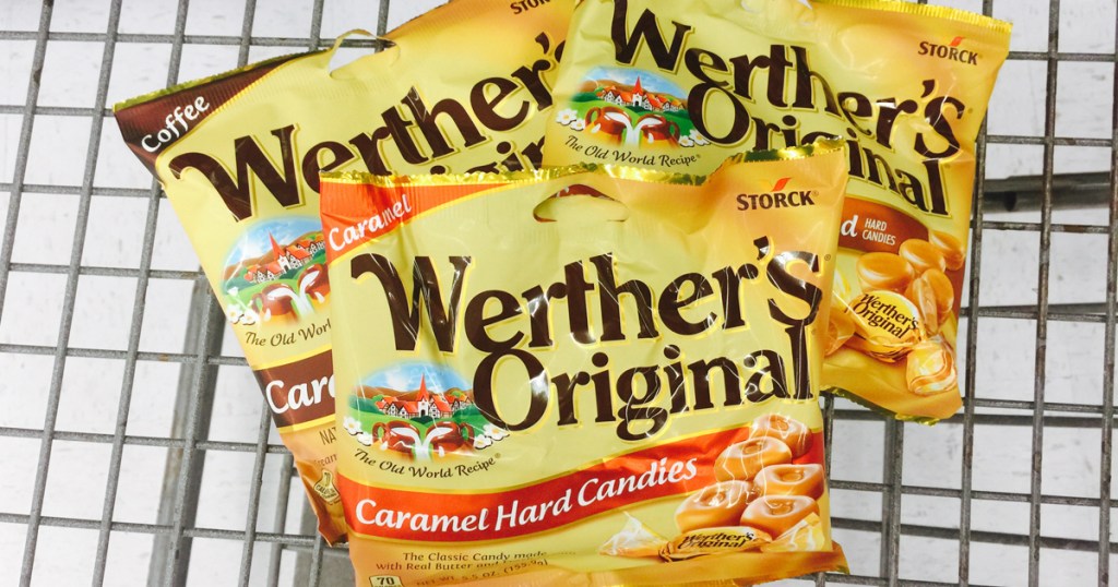 three bags of caramel candy in basket 