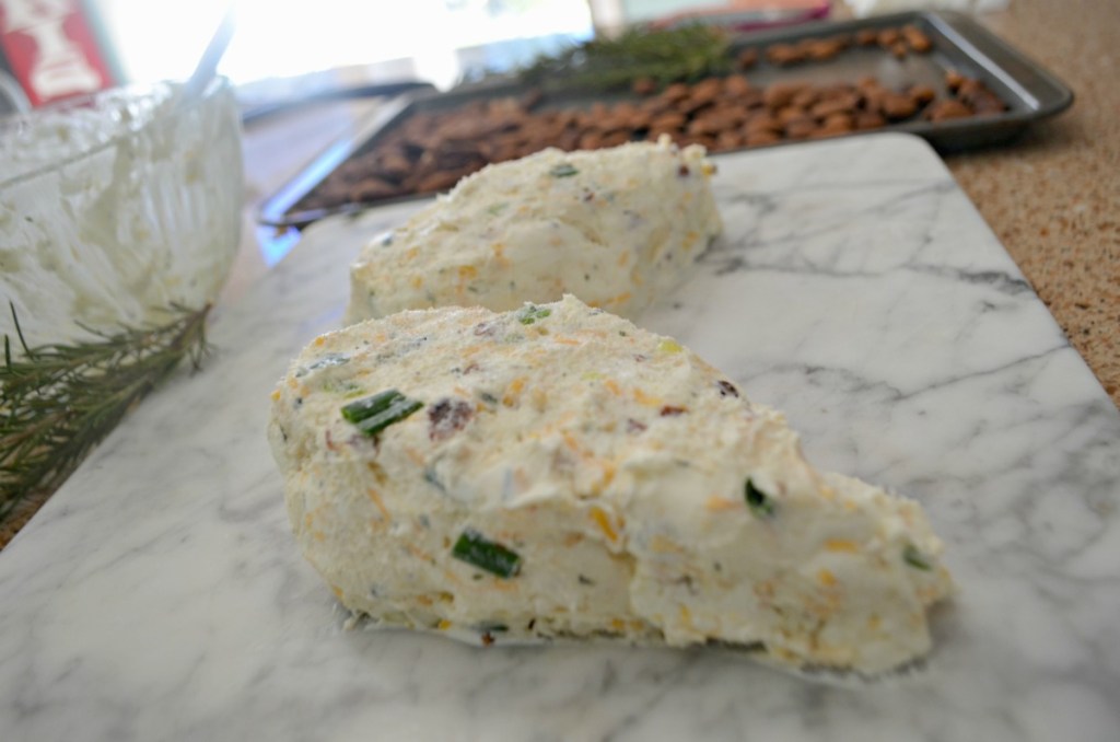 forming cream cheese into a pinecone shape