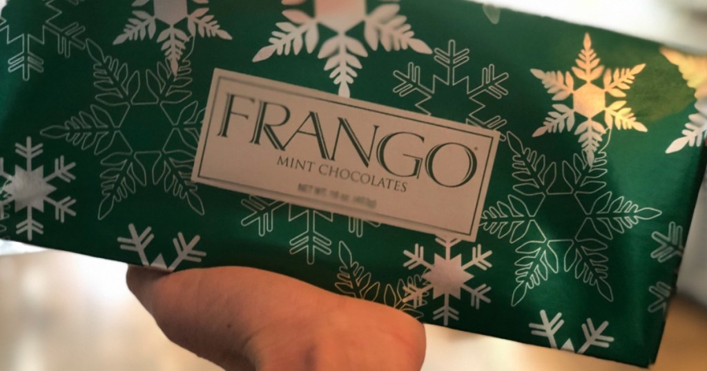 hand holding box of Frango Chocolates