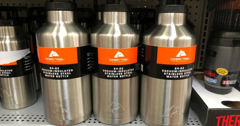 Ozark Trail 64oz Water Bottles on counter in store