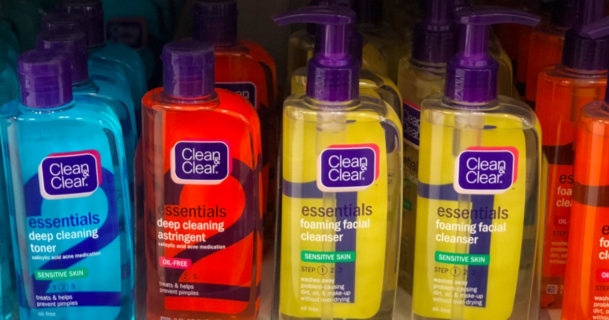 row of clean and clear products on a store shelf