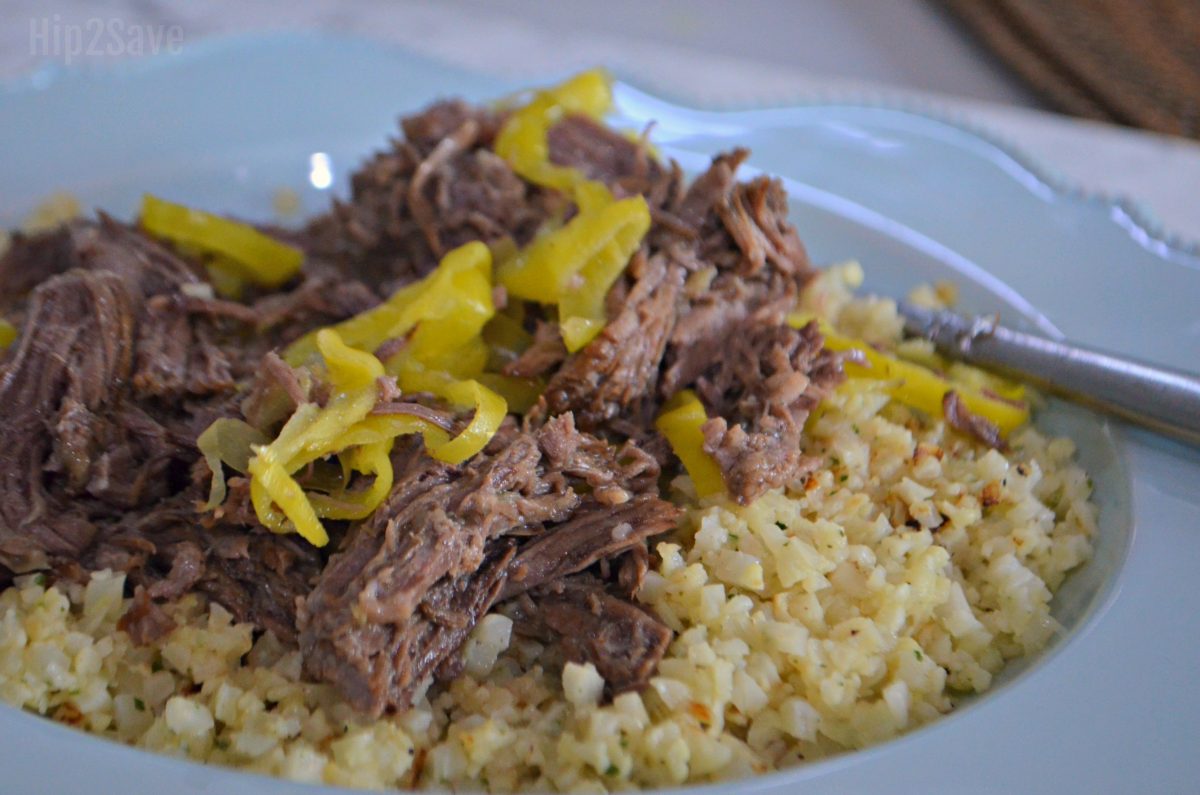 italian beef roast on cauliflower rice