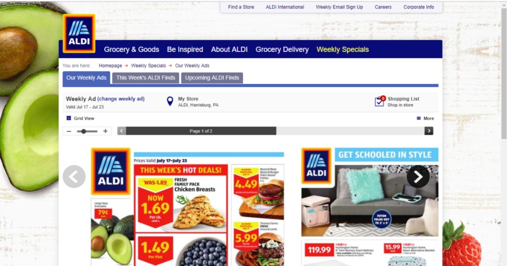 Aldi weekly ad on website