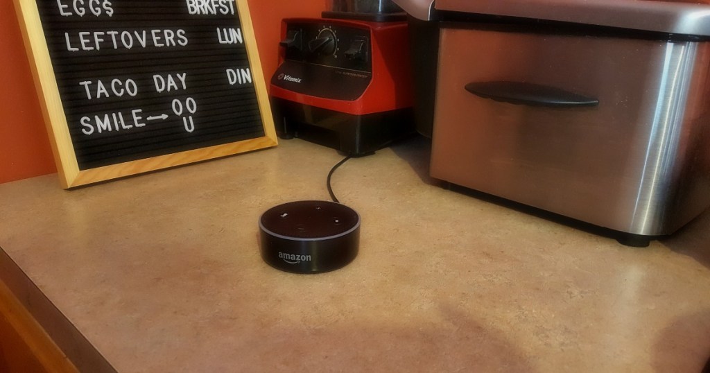 amazon echo dot sitting on the counter