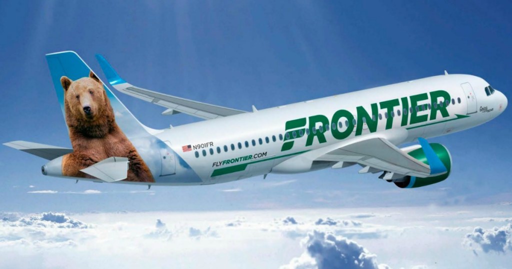 Frontier Airplane in sky