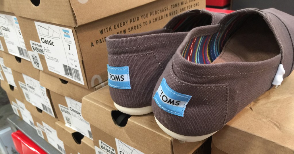 TOMS shoes sitting on box at Costco