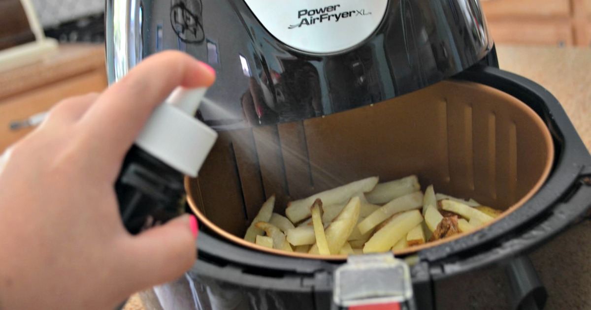 Spraying just a little oil on your air fryer french fries is all it takes to get crispy french fries in about 15 minutes. 