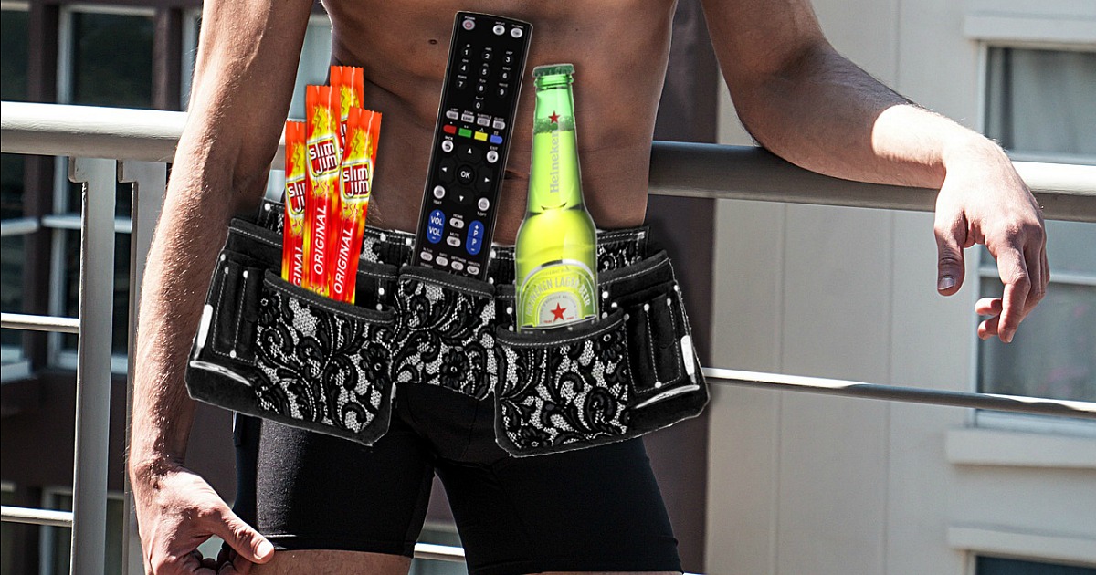 man wearing victors secret man belt lingerie hip2save