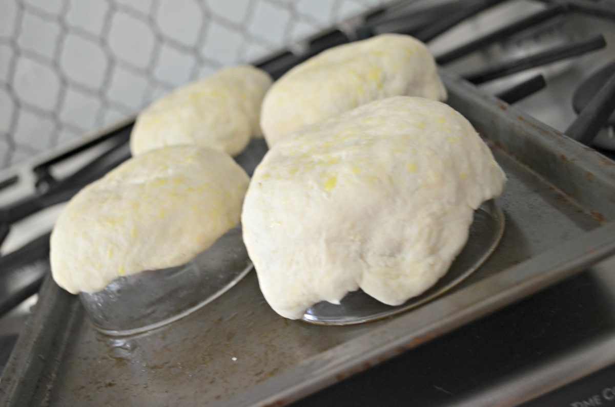 dough formed over glass bowls