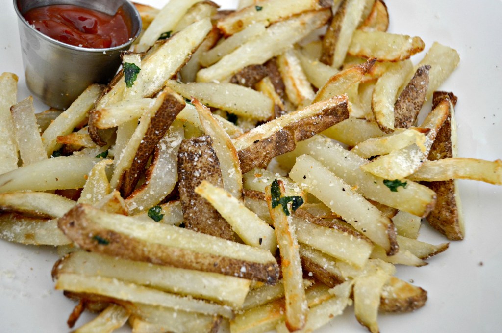 plate of french fries with ketchup